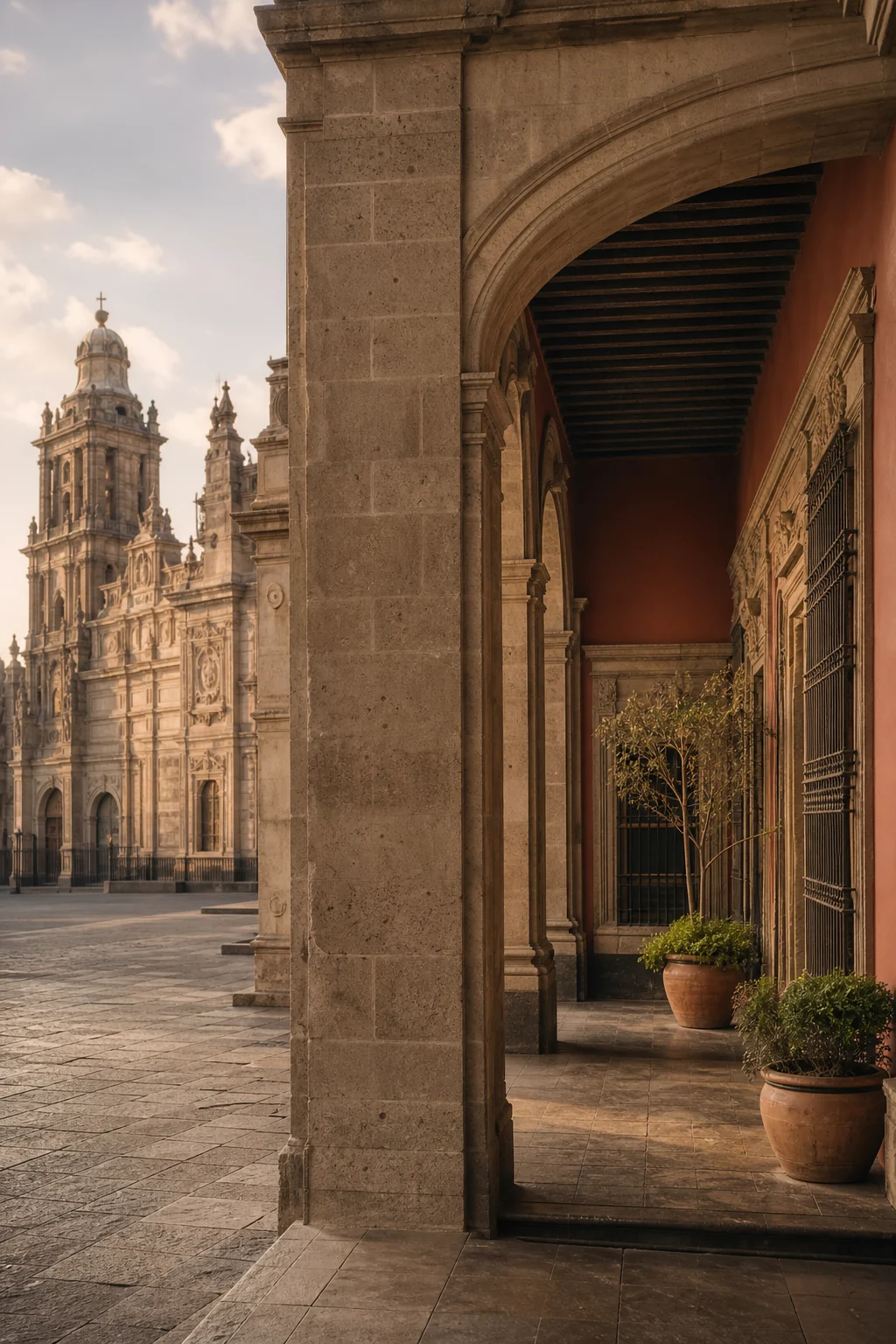 Historic arcades in Centro Histórico, Mexico City