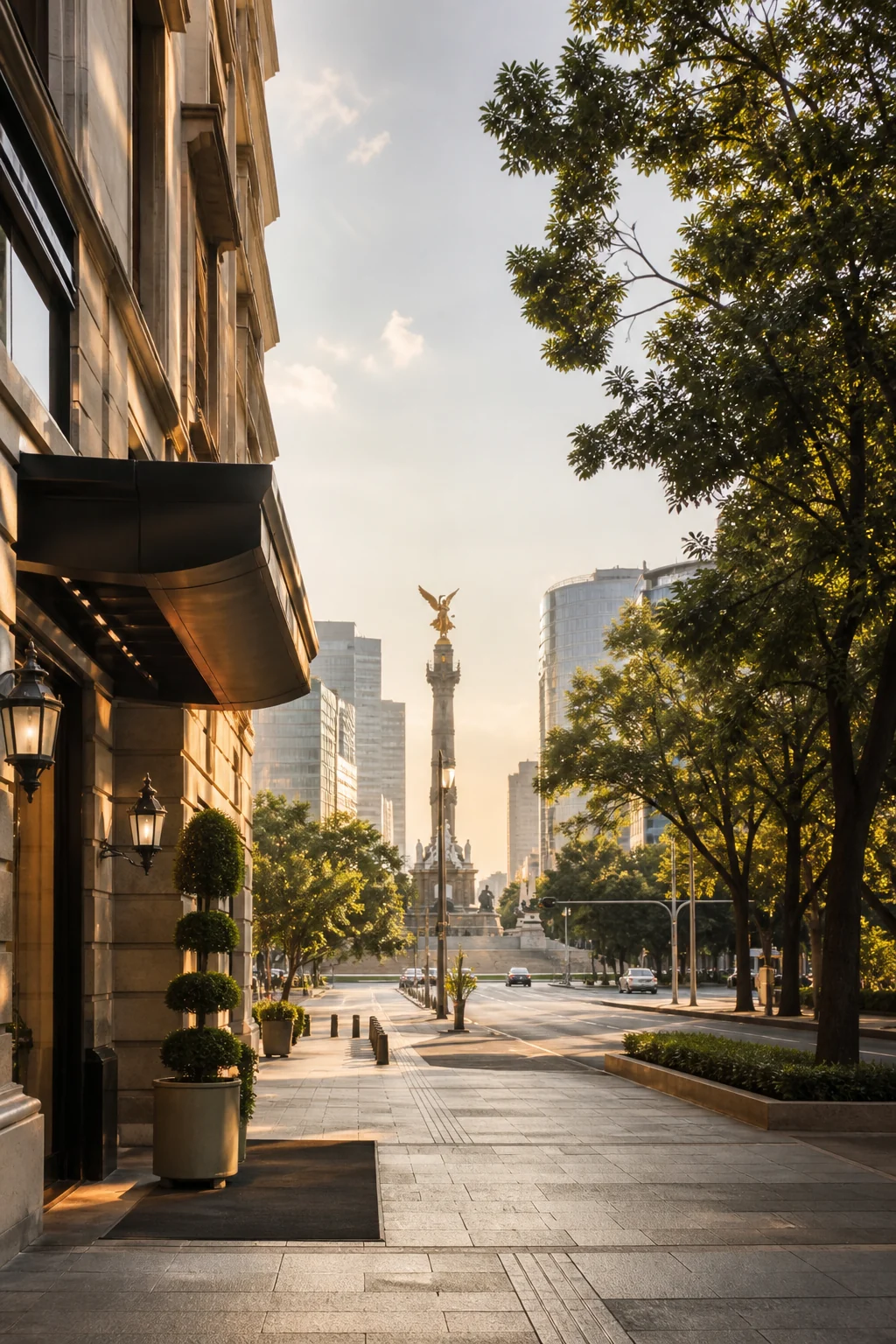 Paseo de la Reforma in Mexico City at golden hour